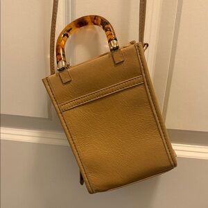Anthropologie Tan Mini Bag with Tortoise Handle
